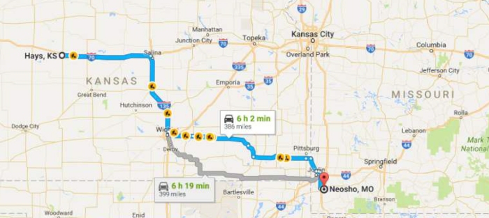 Hays, KS to Neosho, MO - Google Maps